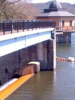 春一番明けて満水入鹿池